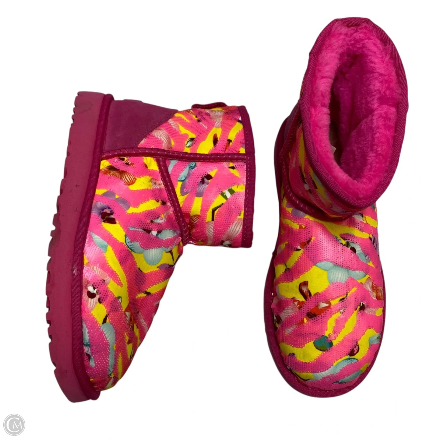 Boots Designer By Ugg In Pink & Yellow, Size: 9