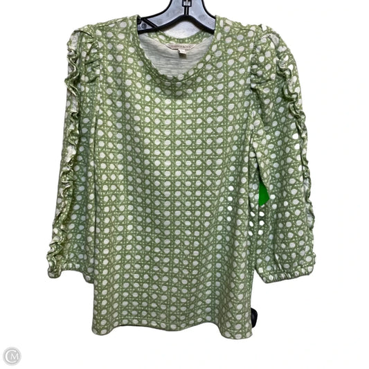 Top Long Sleeve By Crown And Ivy In Green & White, Size: S