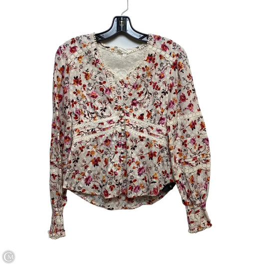 Top Long Sleeve By Anthropologie In Pink & White, Size: S