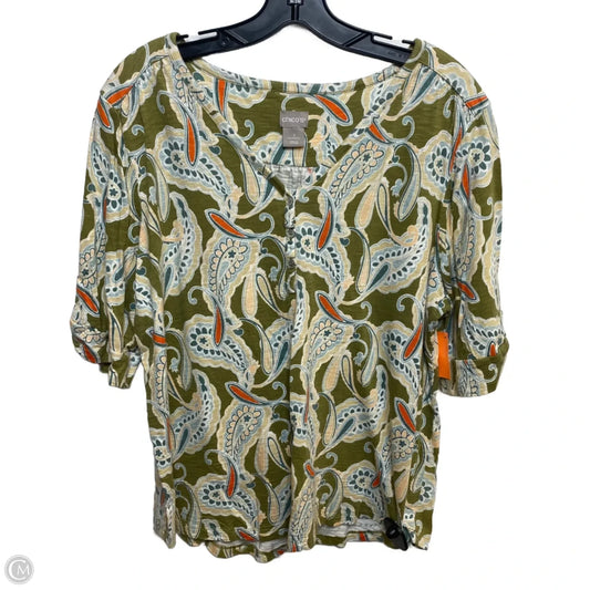 Top Short Sleeve By Chicos In Green & White, Size: Xl