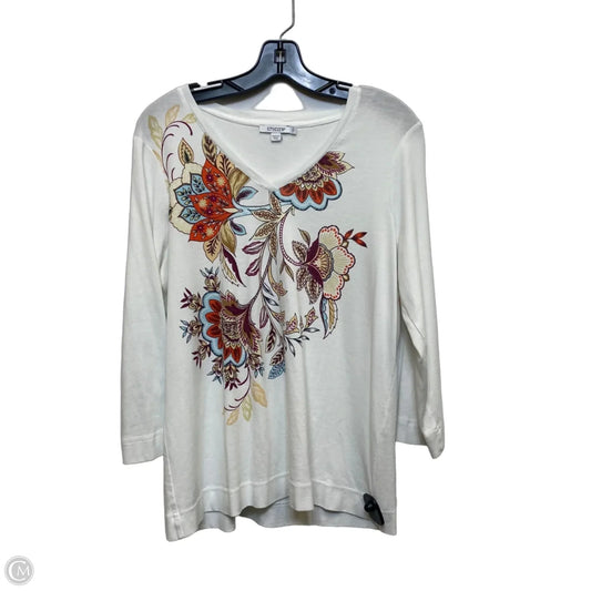 Top 3/4 Sleeve By Chicos In White, Size: L