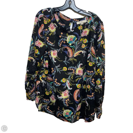 Top 3/4 Sleeve By Loft In Black & Yellow, Size: Xl
