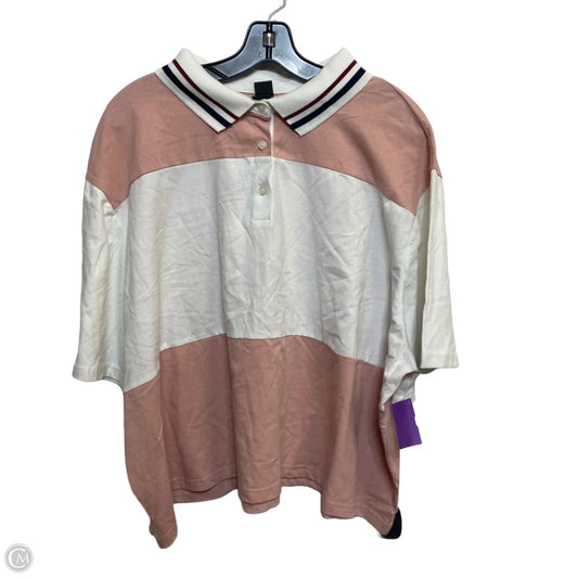 Top Short Sleeve By Wild Fable In Pink & White, Size: 2x