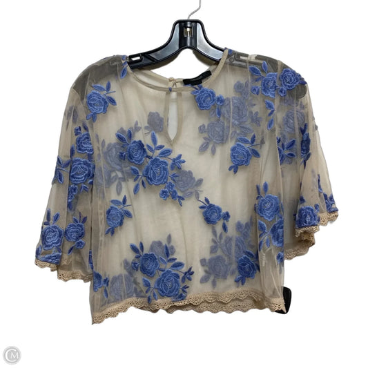 Top Short Sleeve By Forever 21 In Blue & Cream, Size: L