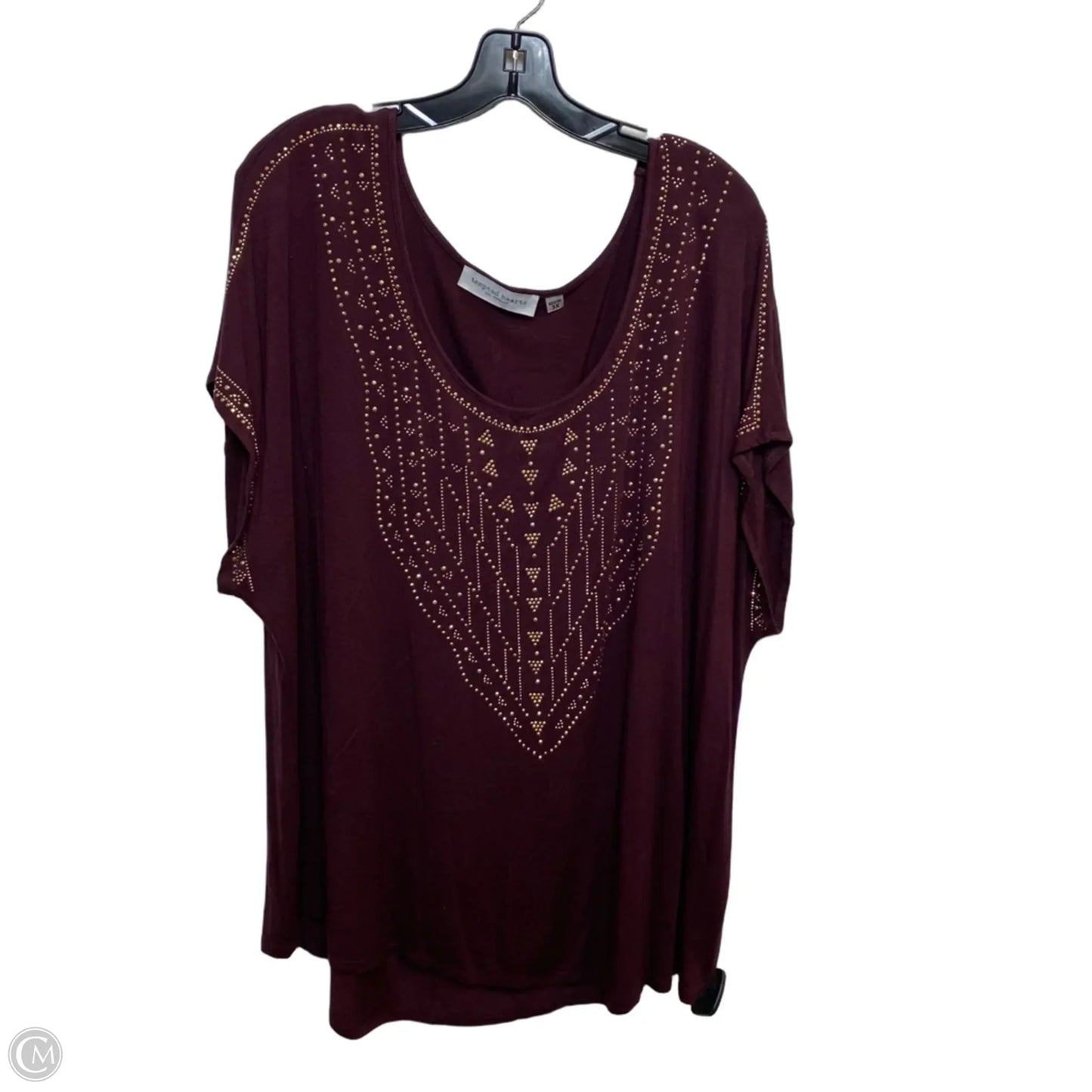 Top Short Sleeve By Tempted Hearts In Maroon, Size: 3x