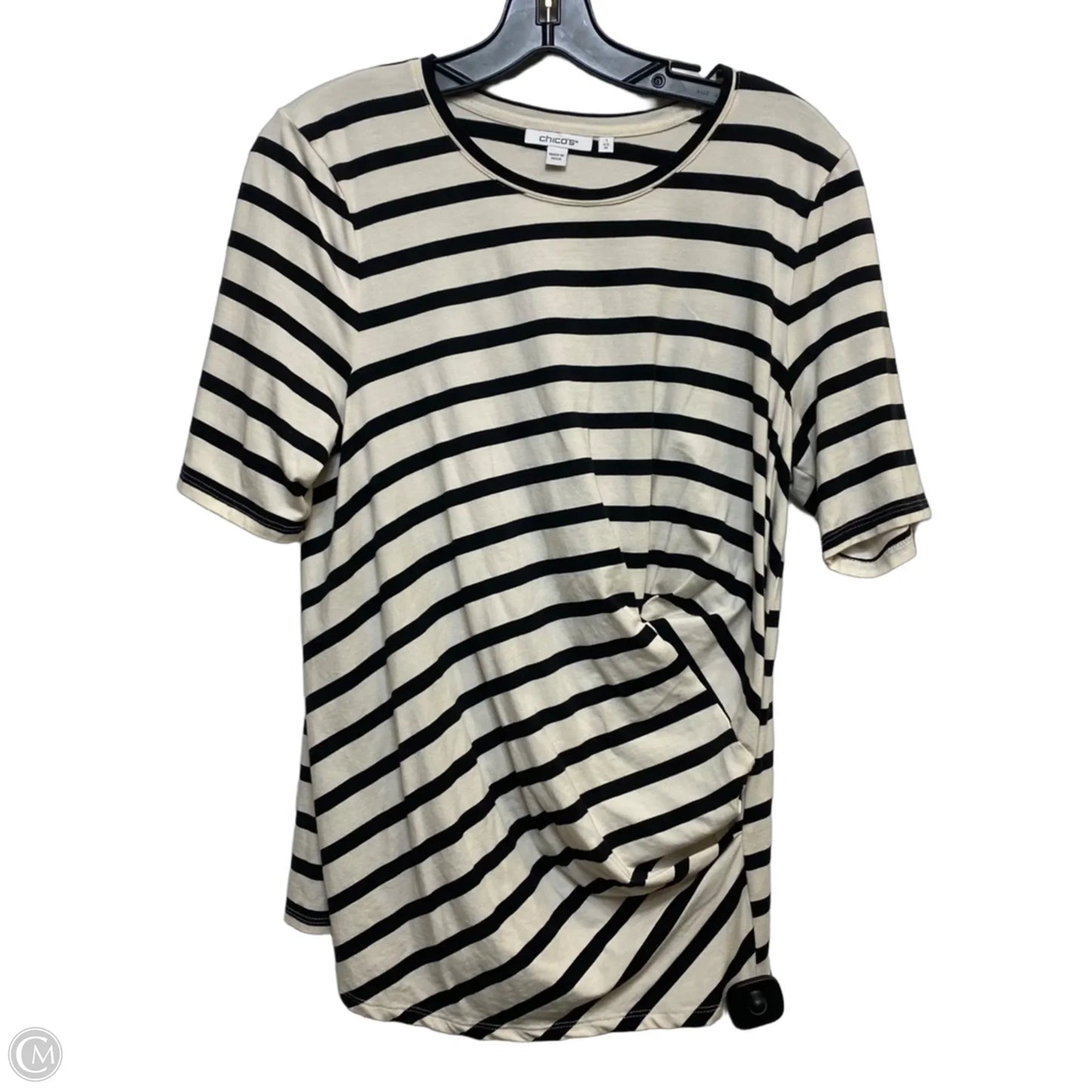 Top Short Sleeve By Chicos In Black & Cream, Size: M