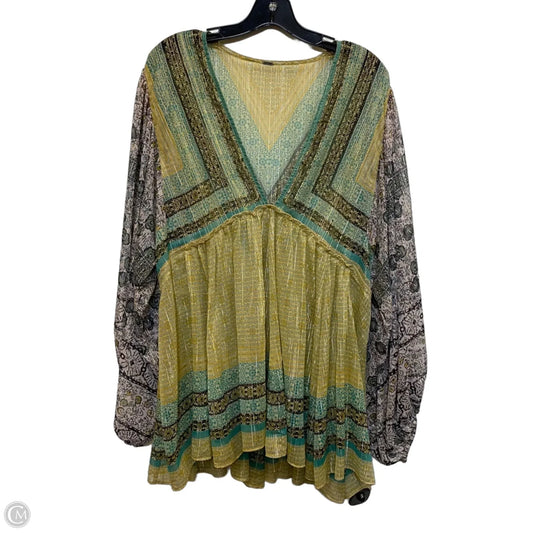 Top Long Sleeve By Free People In Green & Yellow, Size: Xl