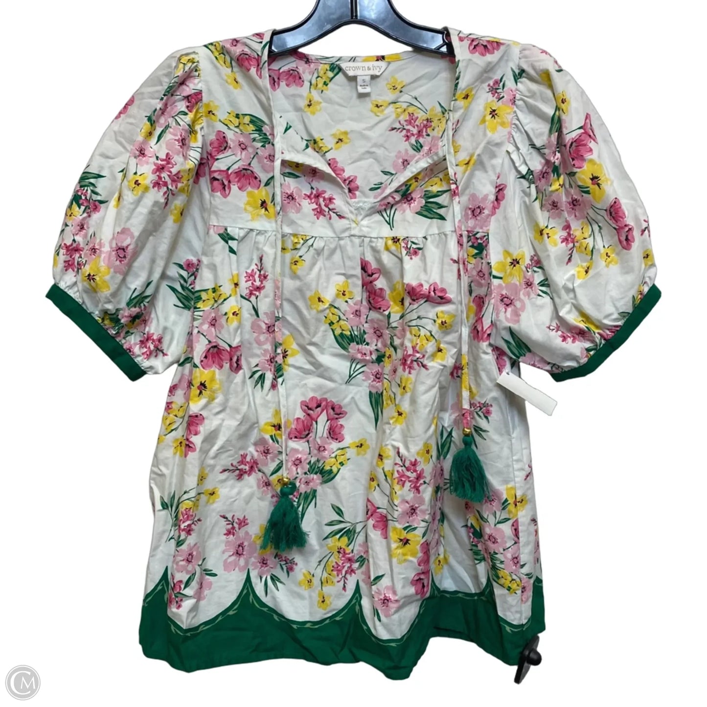 Top Short Sleeve By Crown And Ivy In Pink & White, Size: S