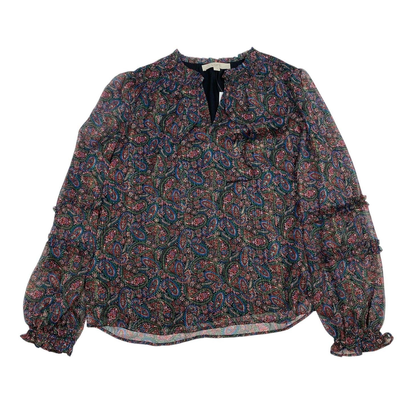 Blouse Long Sleeve By Loft In Multi-colored, Size: L