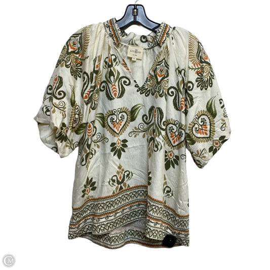 Top Short Sleeve By Umgee In Cream & Green, Size: M