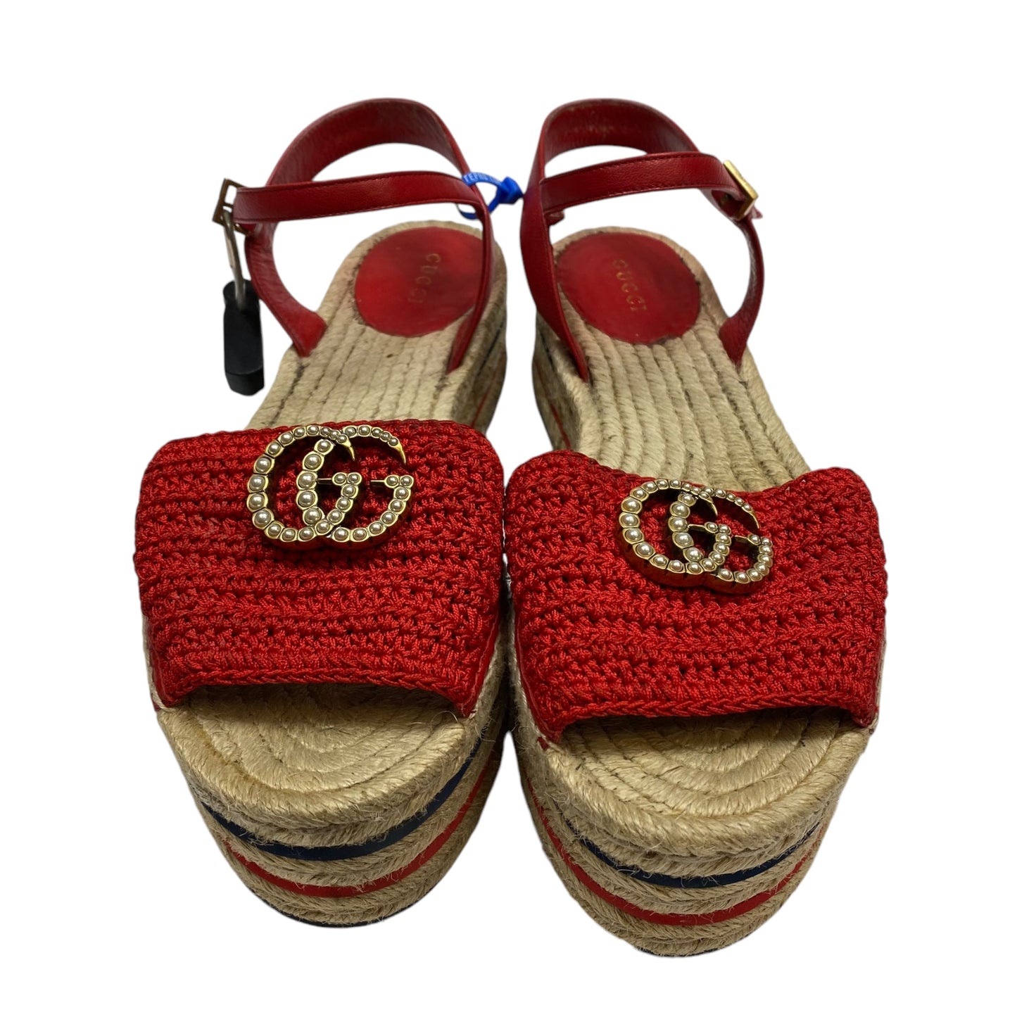 Sandals Luxury Designer By Gucci In Red, Size: 8.5