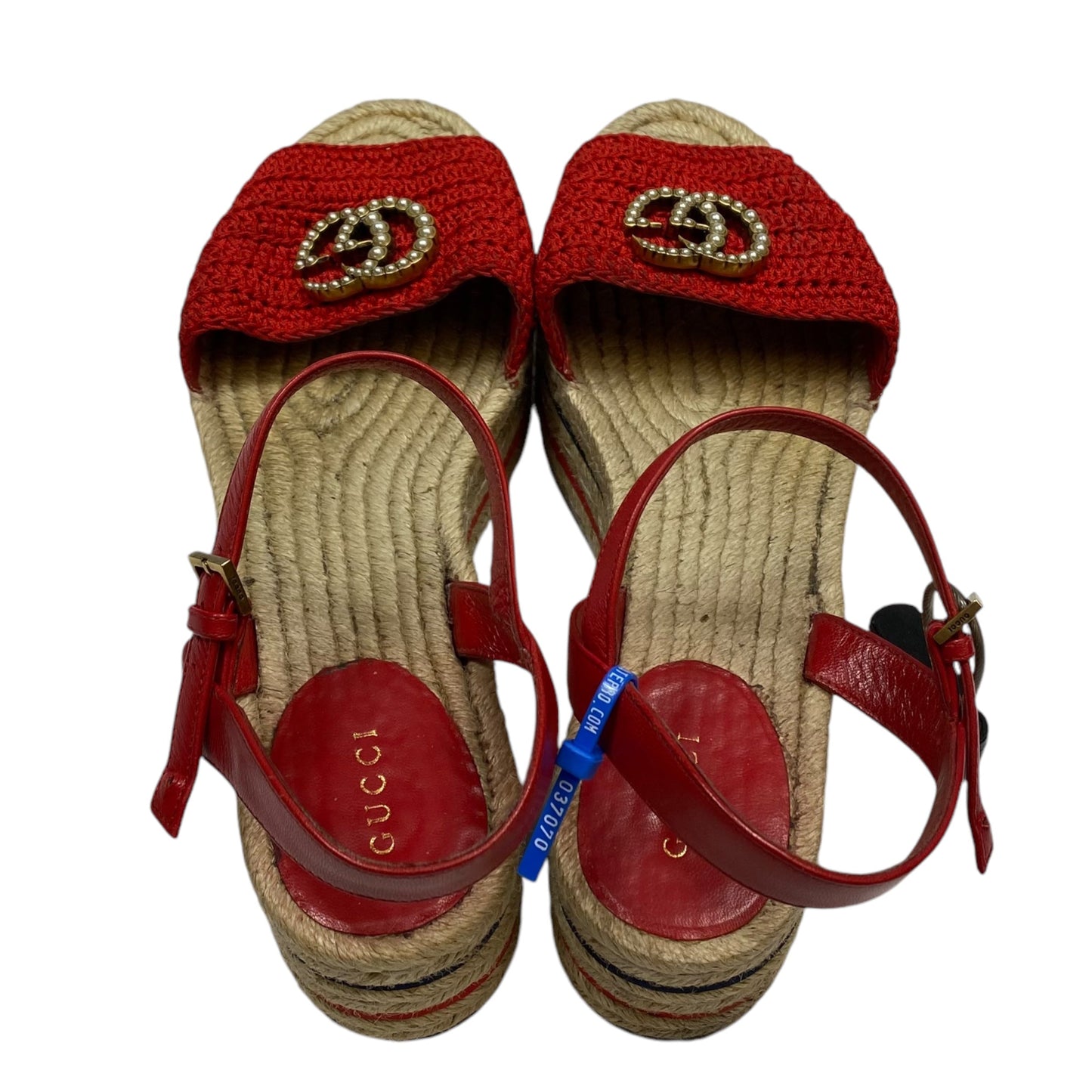 Sandals Luxury Designer By Gucci In Red, Size: 8.5