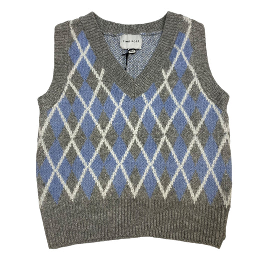 Vest Sweater By Pink Rose In Blue & Grey, Size: M