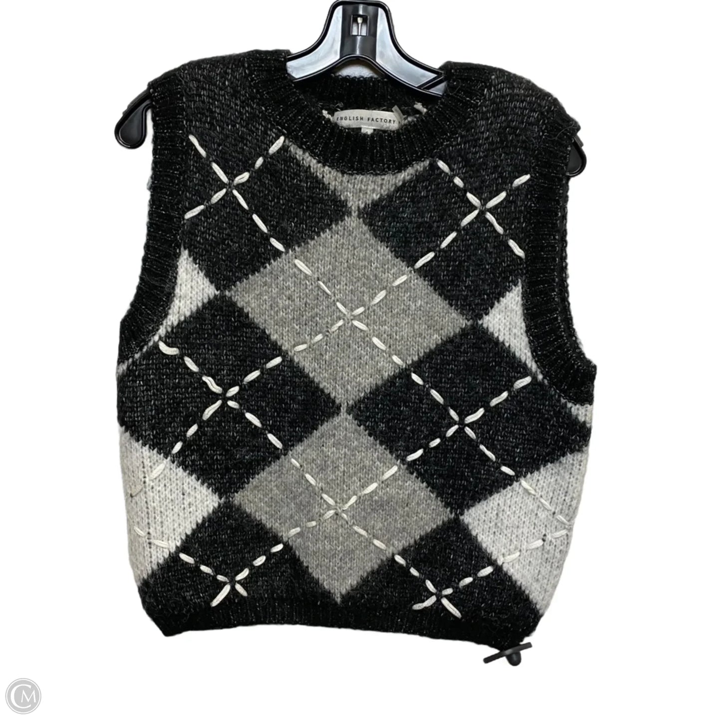 Vest Sweater By English Factory In Black & Grey, Size: S
