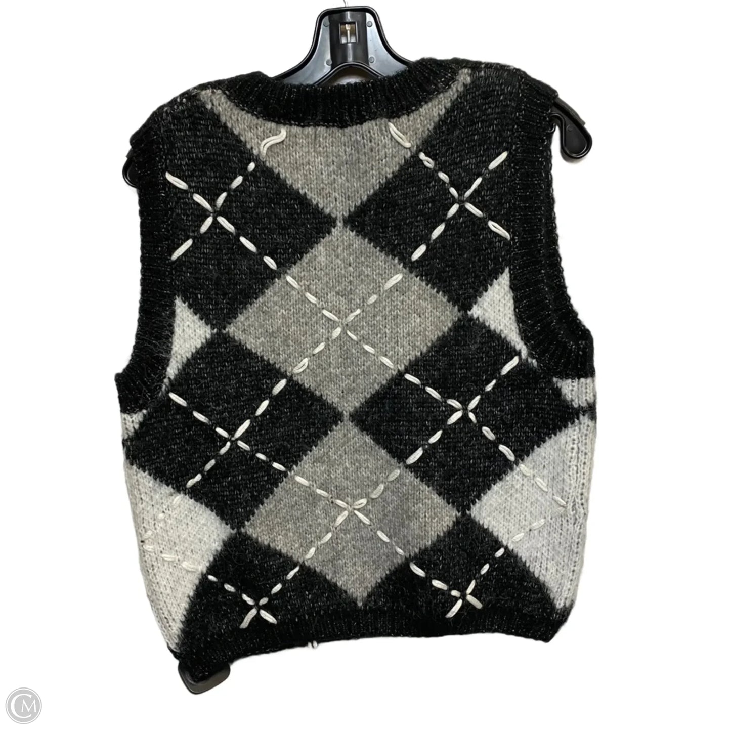 Vest Sweater By English Factory In Black & Grey, Size: S