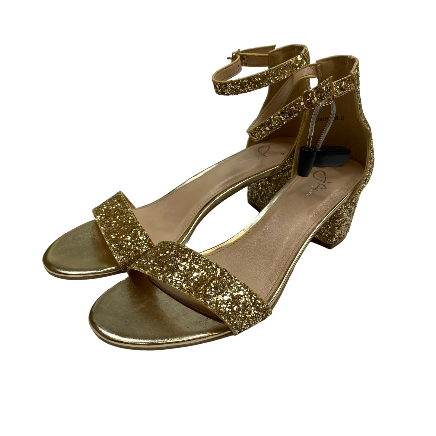 Gold Sandals Heels Block J. Adams, Size 8.5