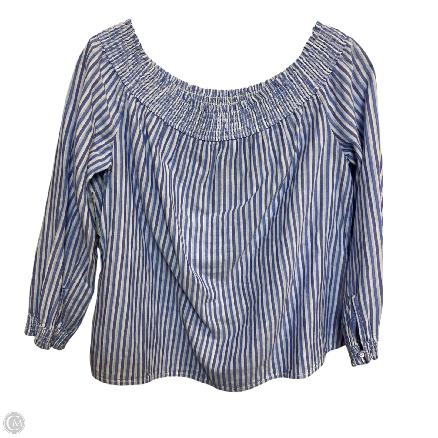 Top Long Sleeve Designer By Rag And Bone In Blue & White, Size: M