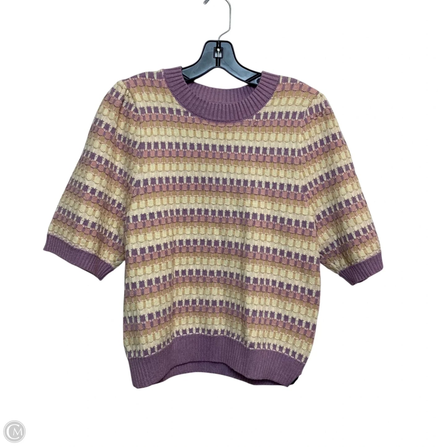 Sweater Short Sleeve By Thml In Cream & Purple, Size: M