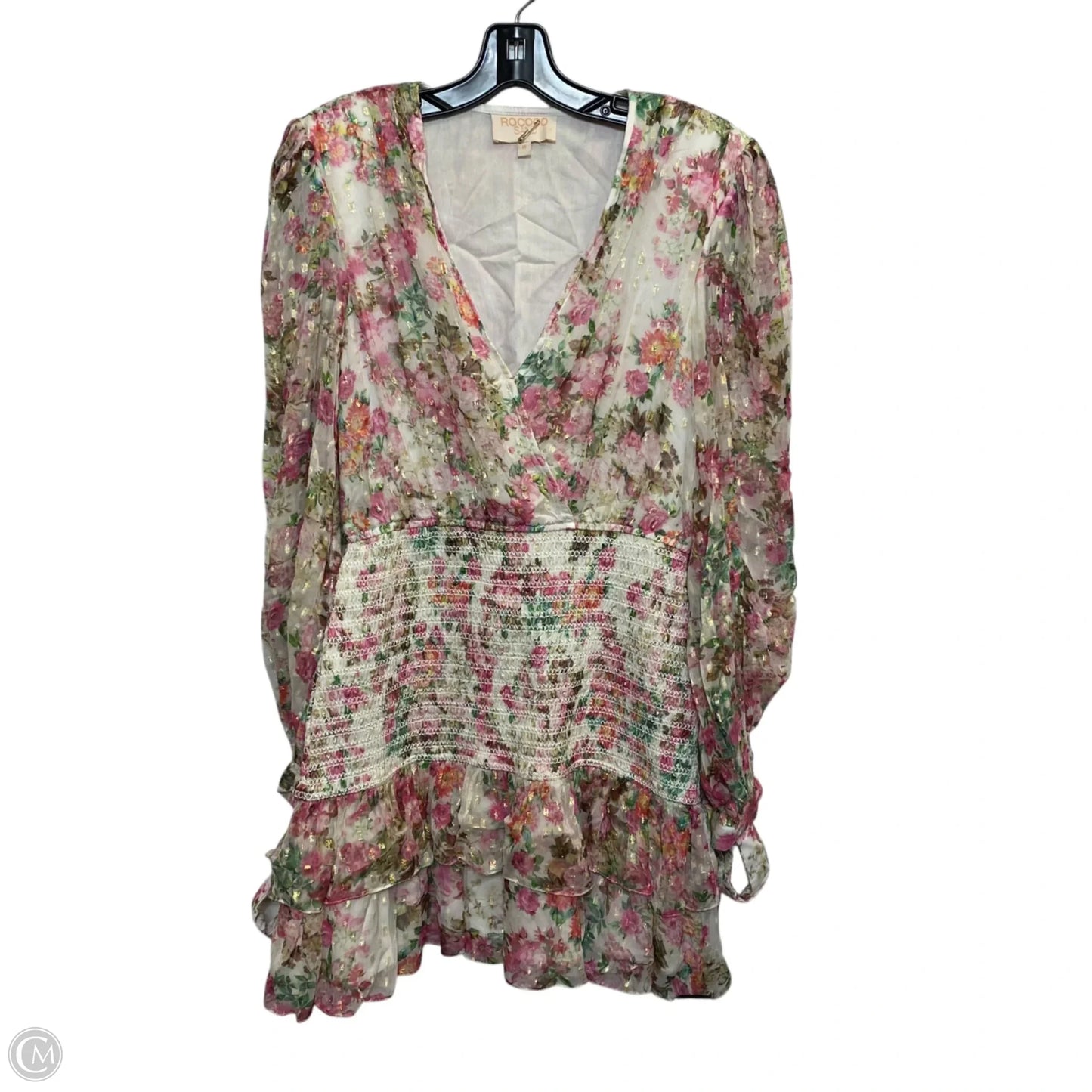 Dress Casual Short By Rococo Sand In Green & Pink, Size: M