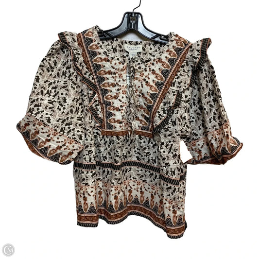 Top Short Sleeve By Calypso St Barth In Brown & Cream, Size: L