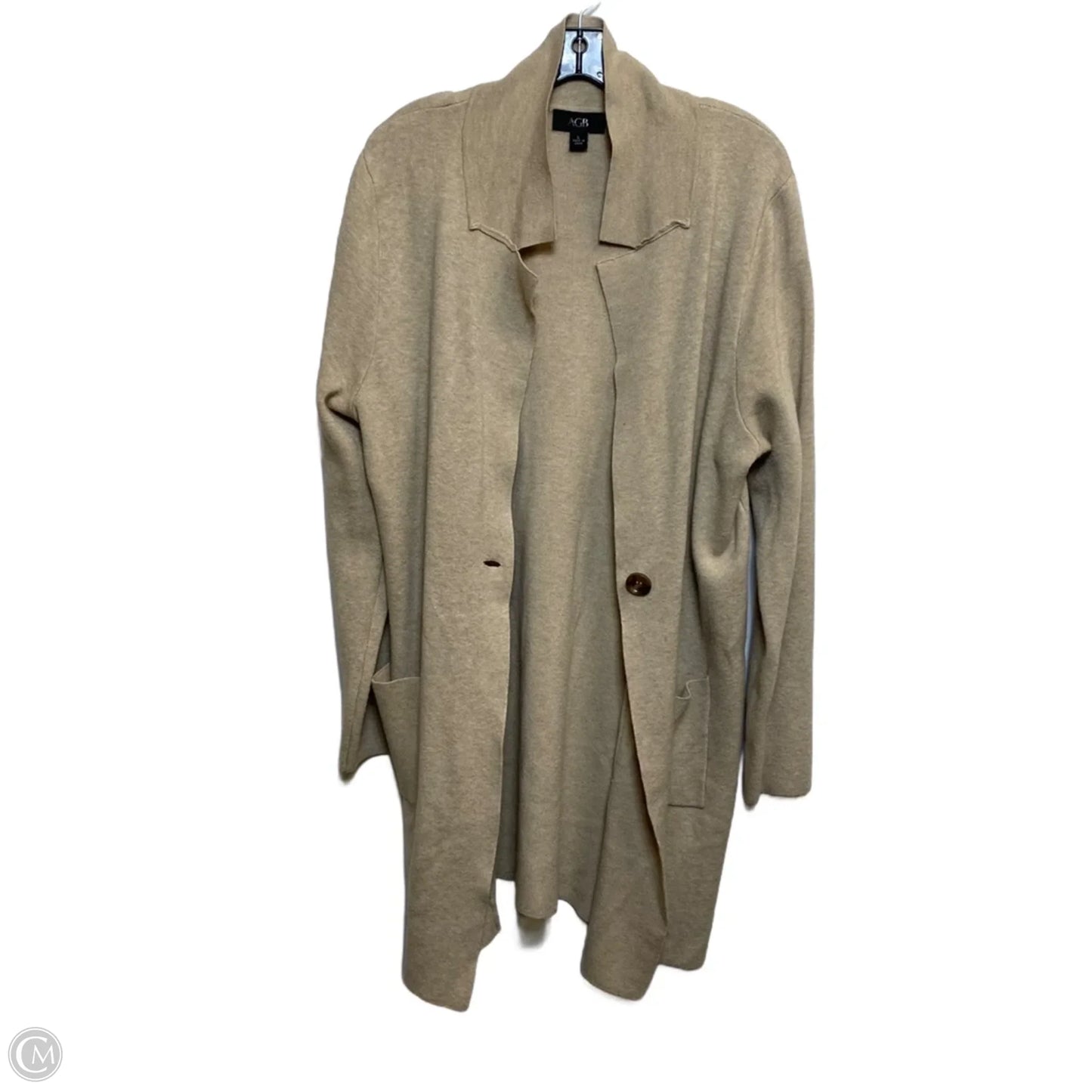 Sweater Cardigan By Agb In Tan, Size: L