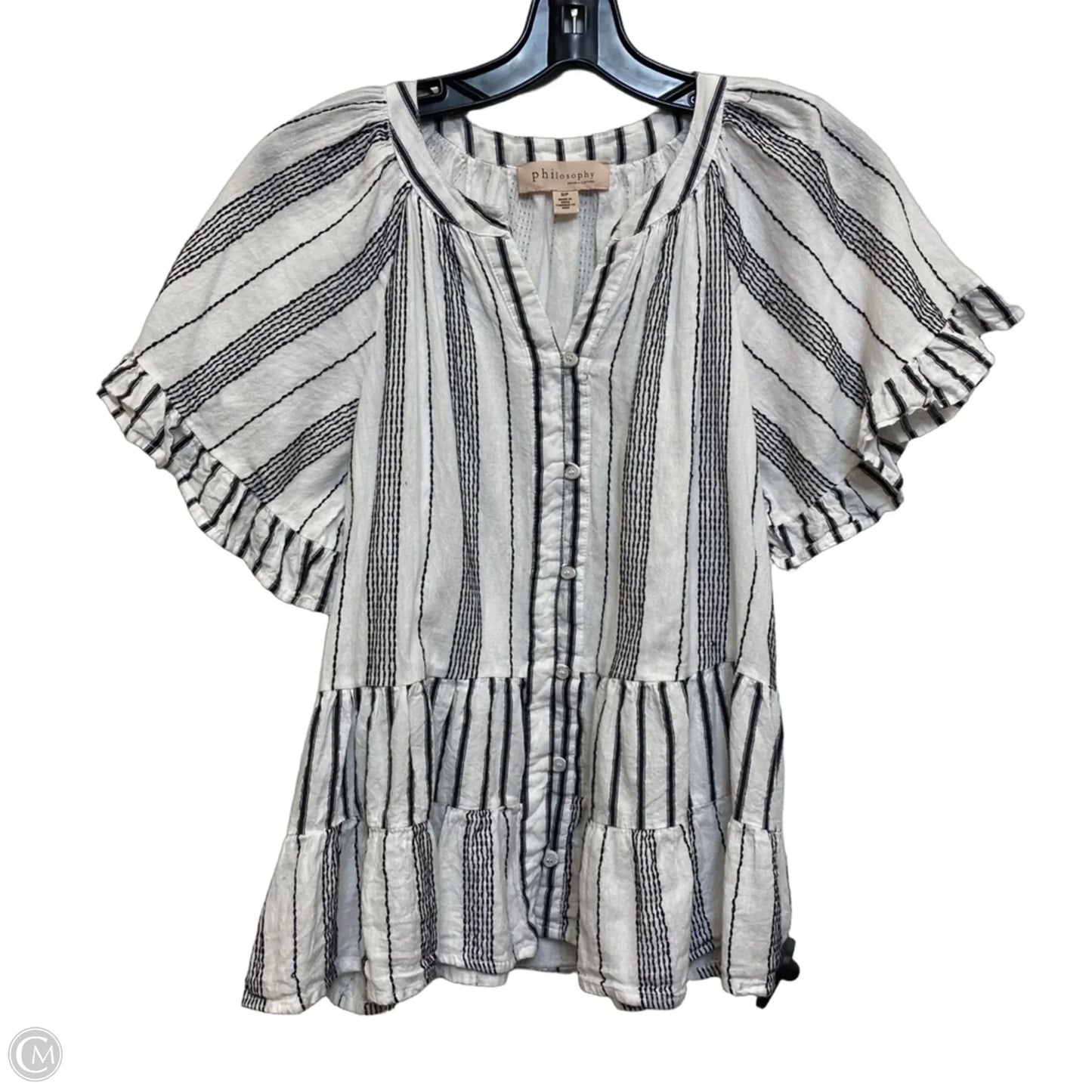 Top Short Sleeve By Philosophy In Black & White, Size: S