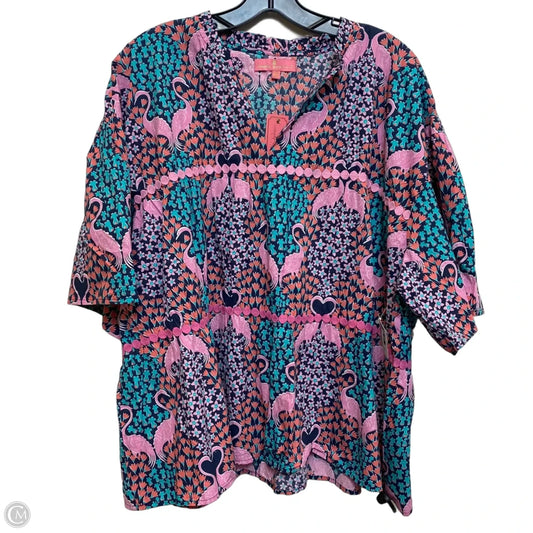 Top Short Sleeve By Simply Southern In Blue & Pink, Size: Xxl