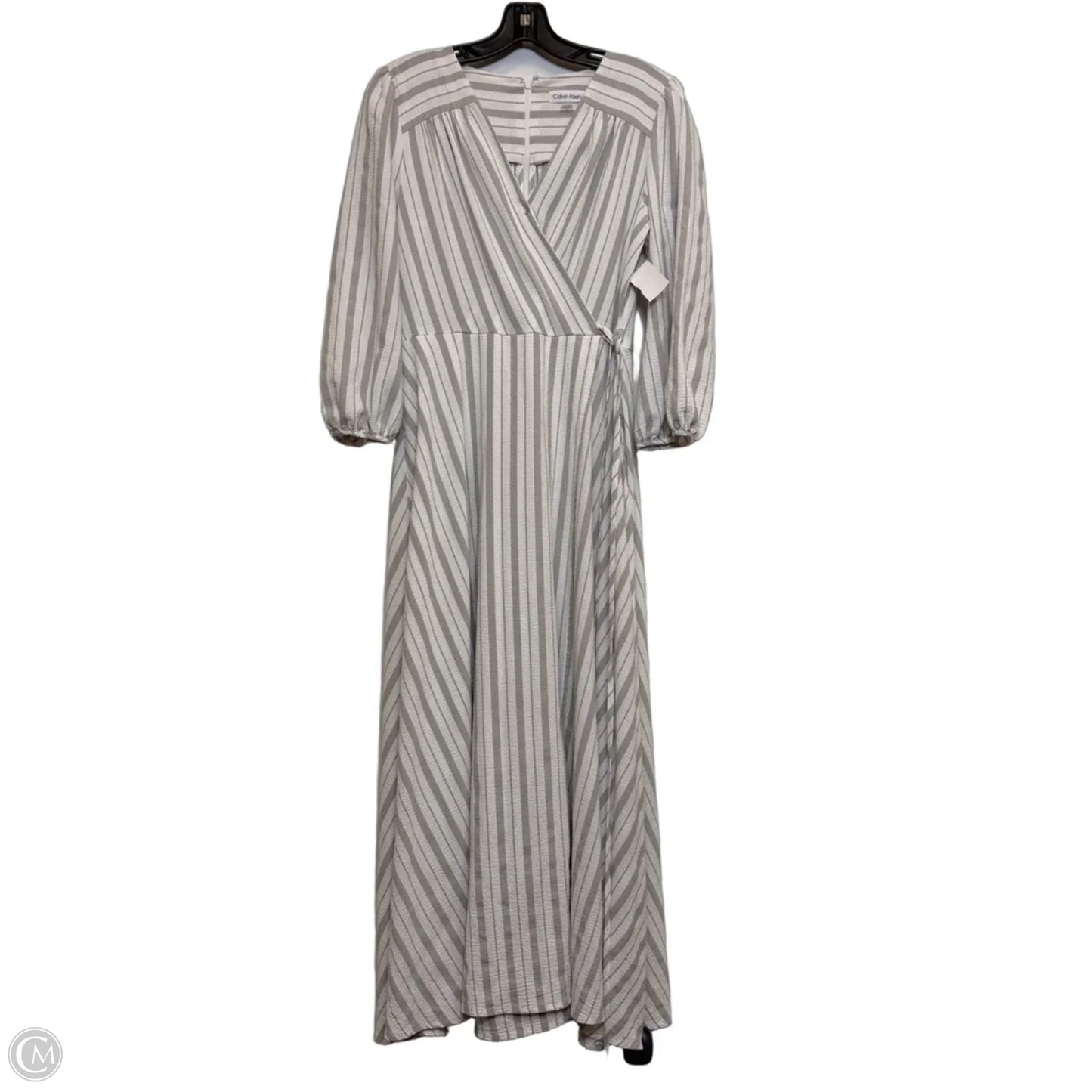 Dress Casual Maxi By Calvin Klein In Grey & White, Size: M