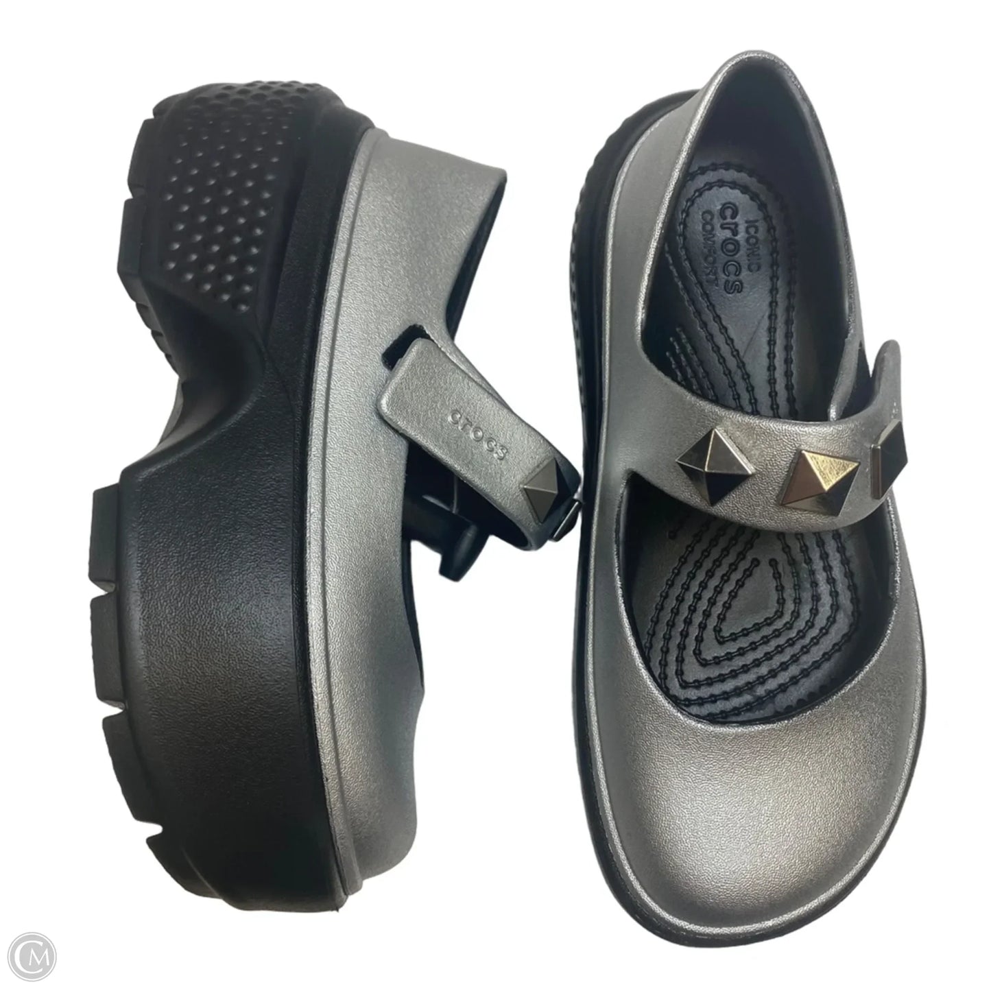 Shoes Heels Platform By Crocs In Grey, Size: 5