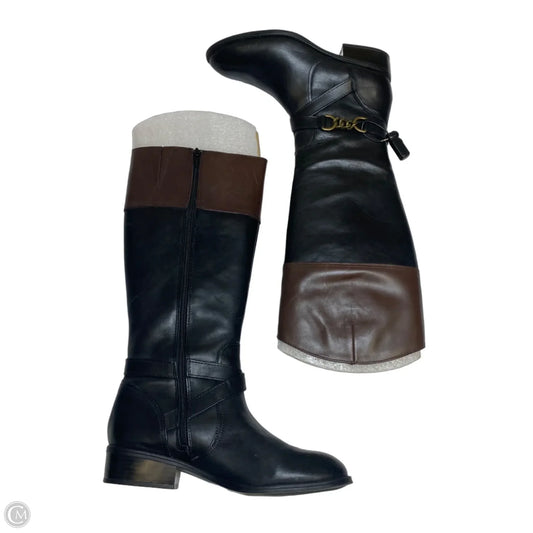Boots Knee Flats By Lauren By Ralph Lauren In Black & Brown, Size: 8
