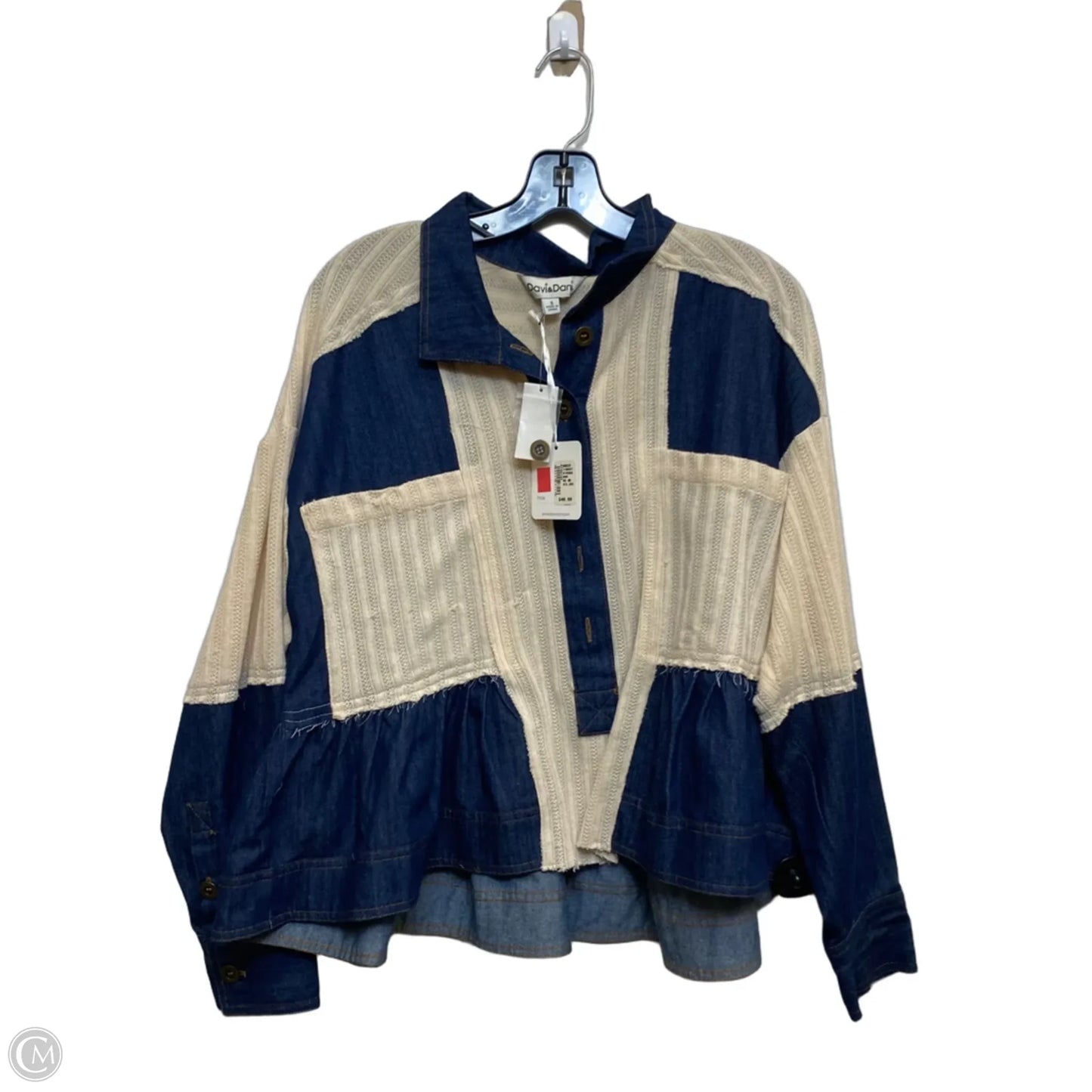 Top Long Sleeve By Davi & Dani In Blue & Cream, Size: S