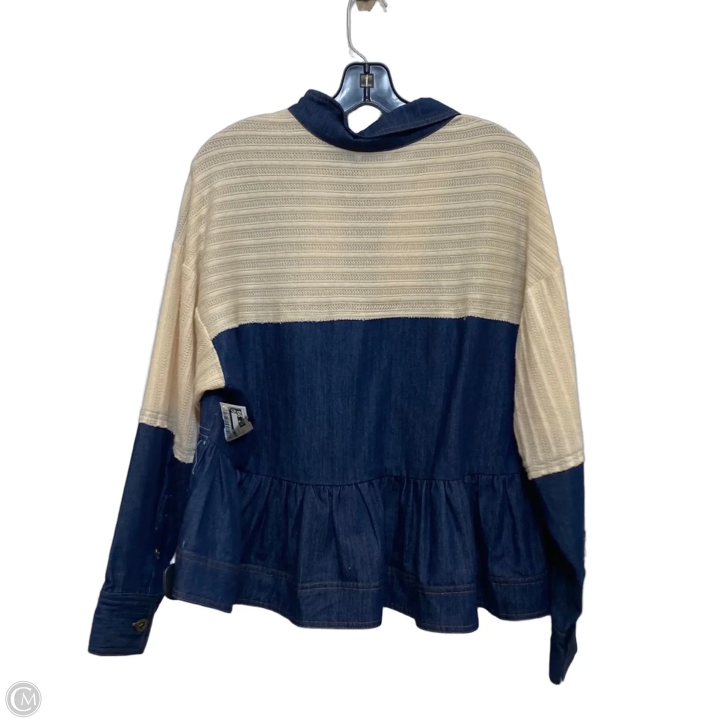 Top Long Sleeve By Davi & Dani In Blue & Cream, Size: S
