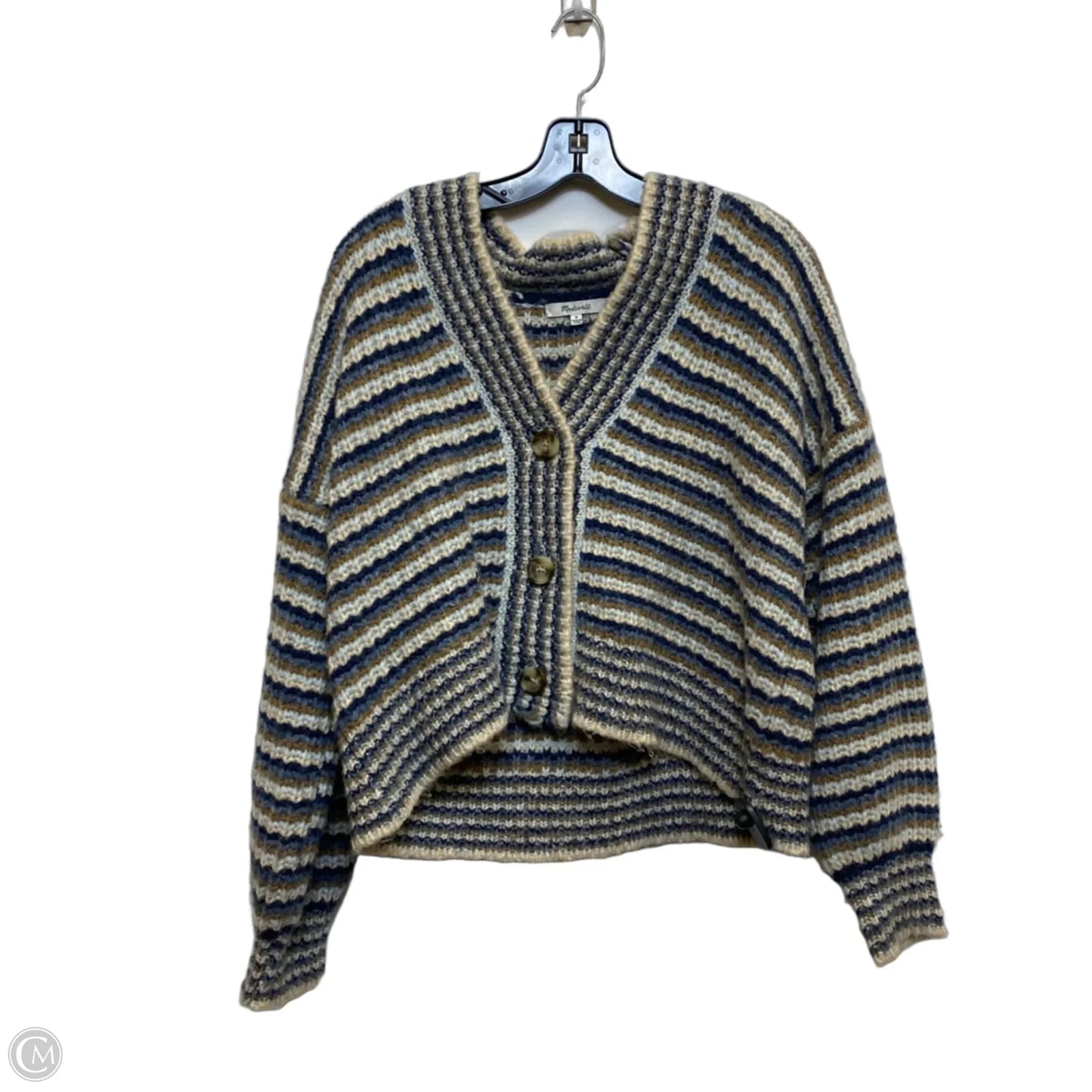 Sweater Cardigan By Madewell In Blue & Cream, Size: M