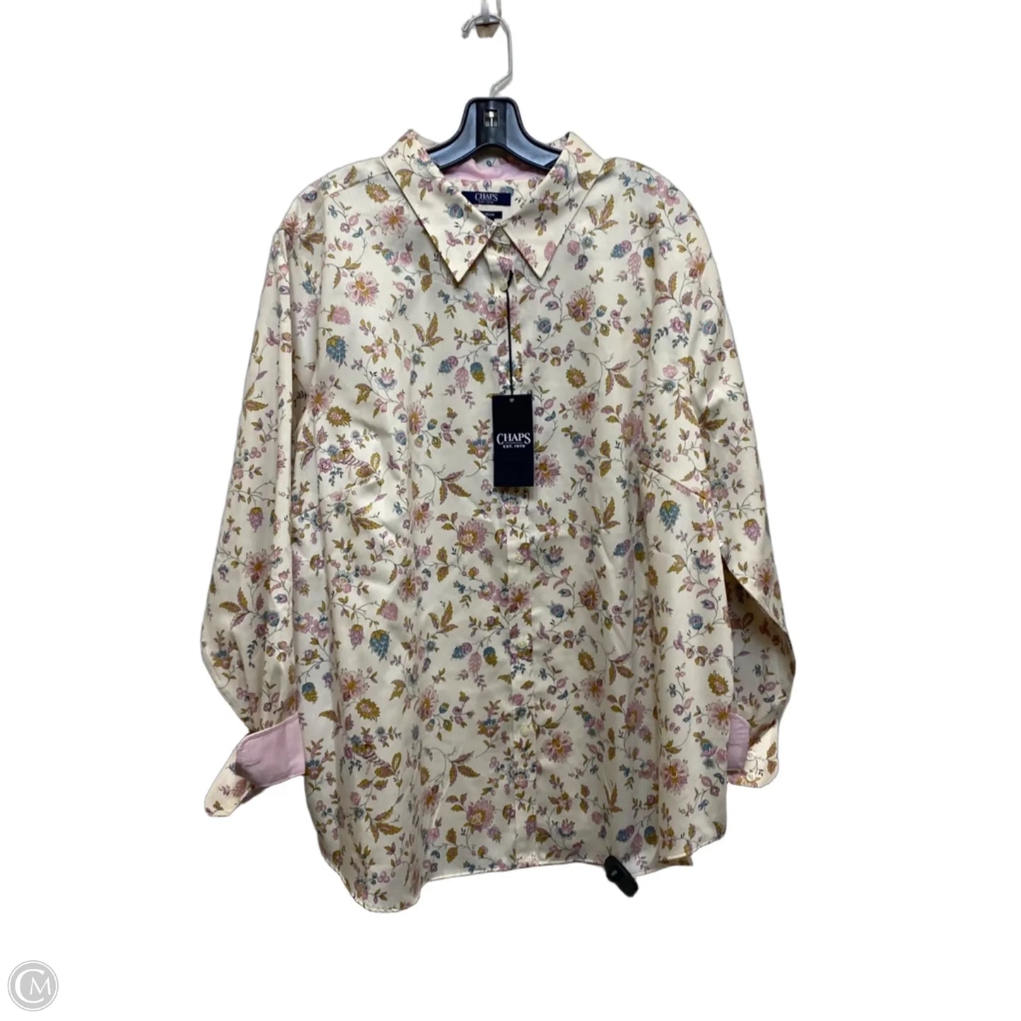 Top Long Sleeve By Chaps In Cream & Pink, Size: 2x