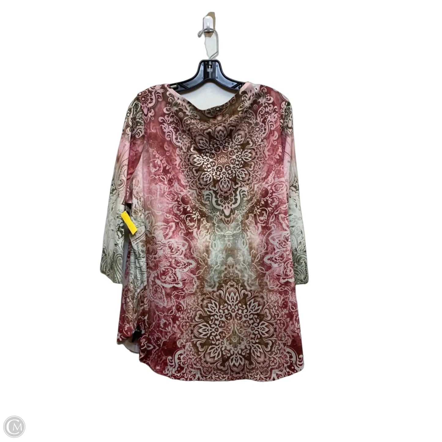 Top 3/4 Sleeve By World Unity In Green & Pink, Size: 3x