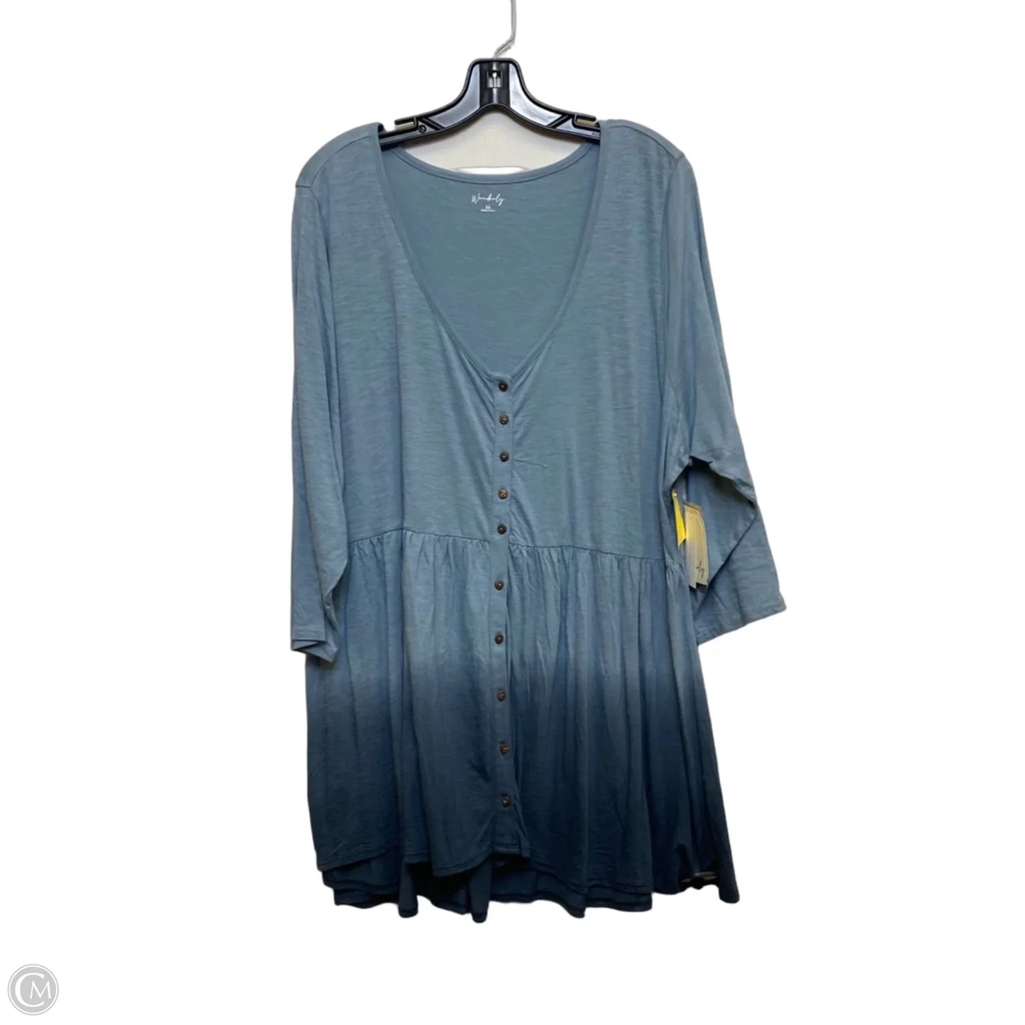Top 3/4 Sleeve By Wonderly In Blue, Size: 3x