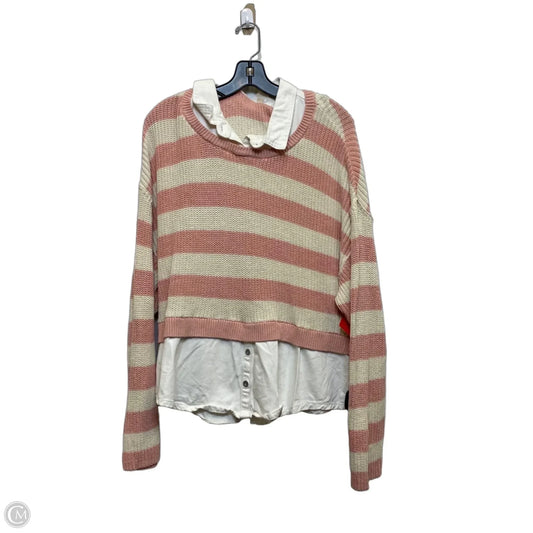 Sweater By Pilcro In Cream & Pink, Size: L