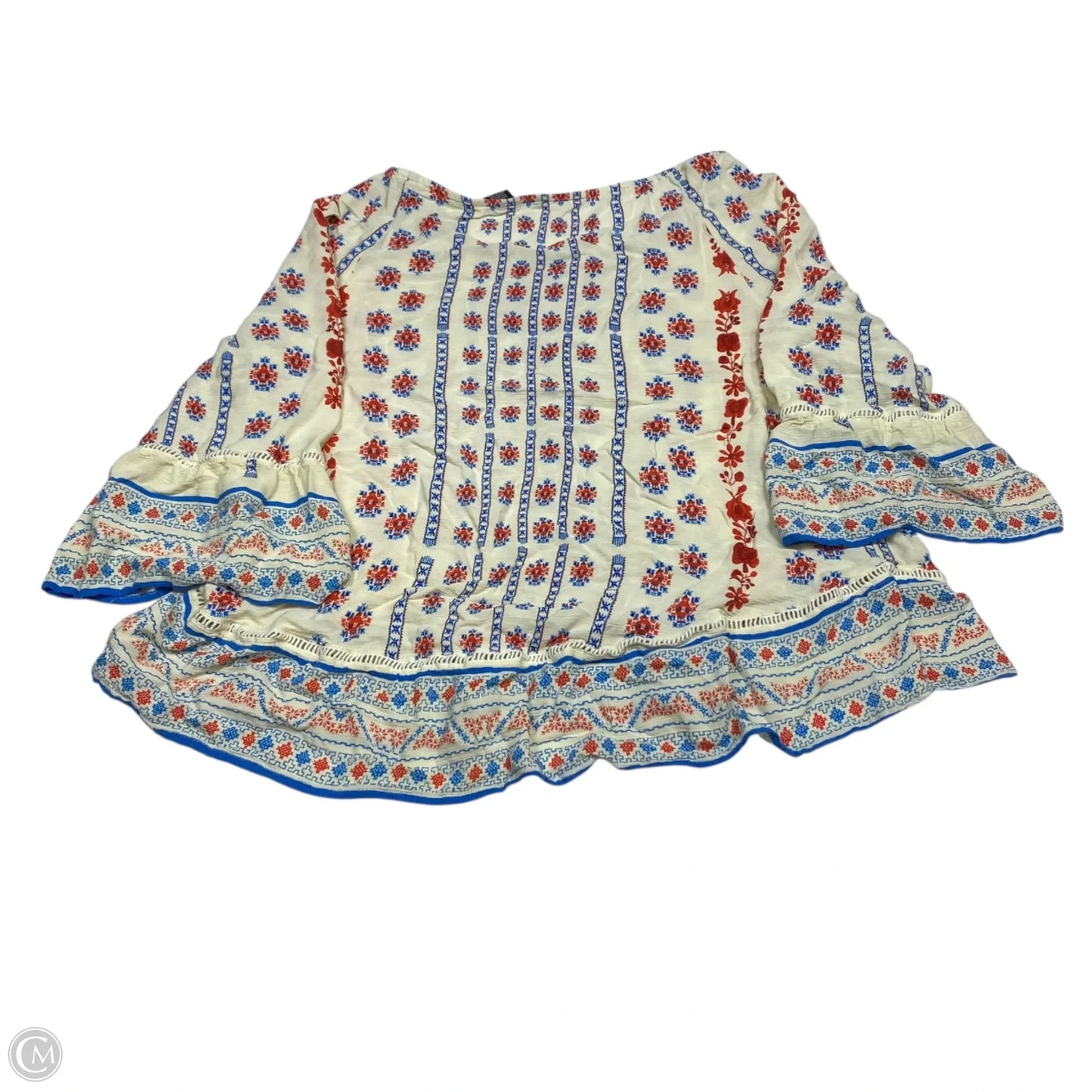 Top 3/4 Sleeve By New Directions In Blue Red & White, Size: 1x