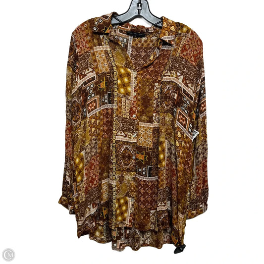 Top Long Sleeve By Jane And Delancey In Brown, Size: M