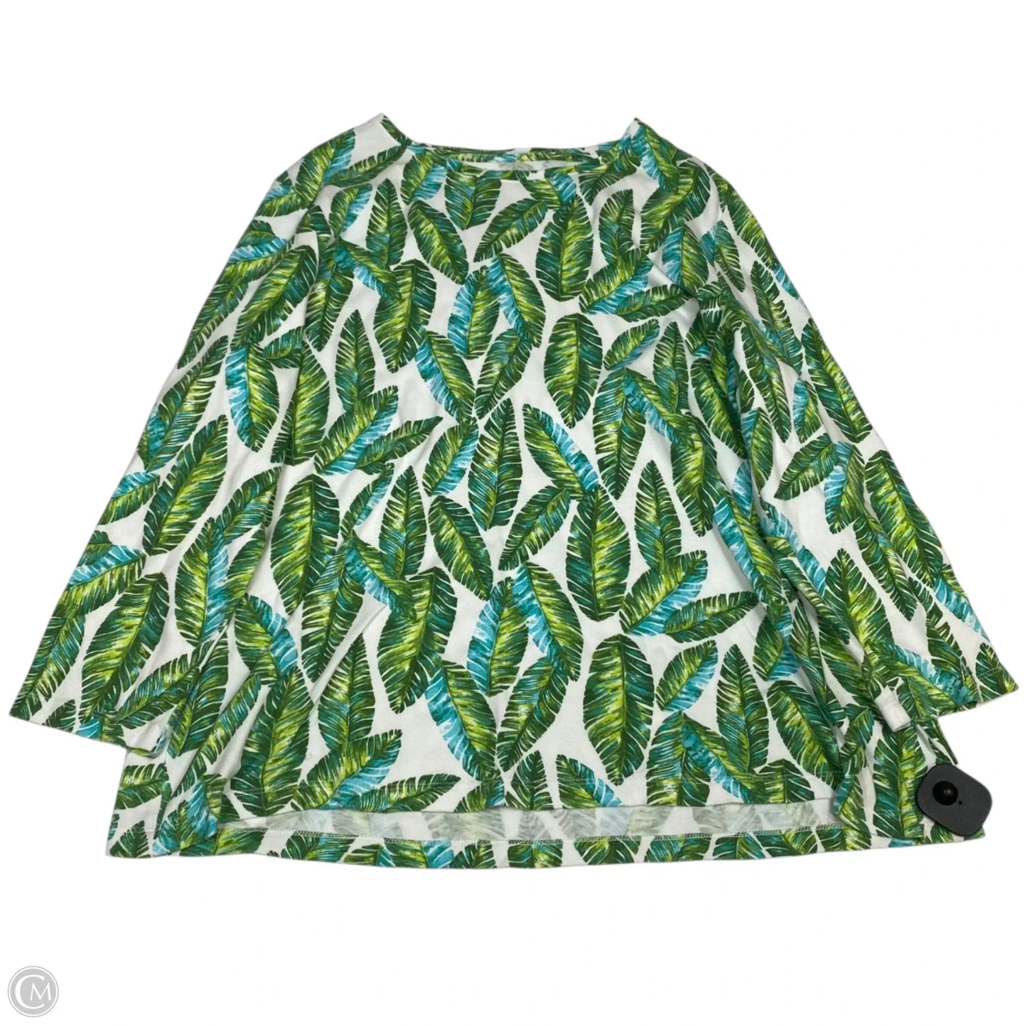 Top Long Sleeve By Kim Rogers In Green & White, Size: Xl