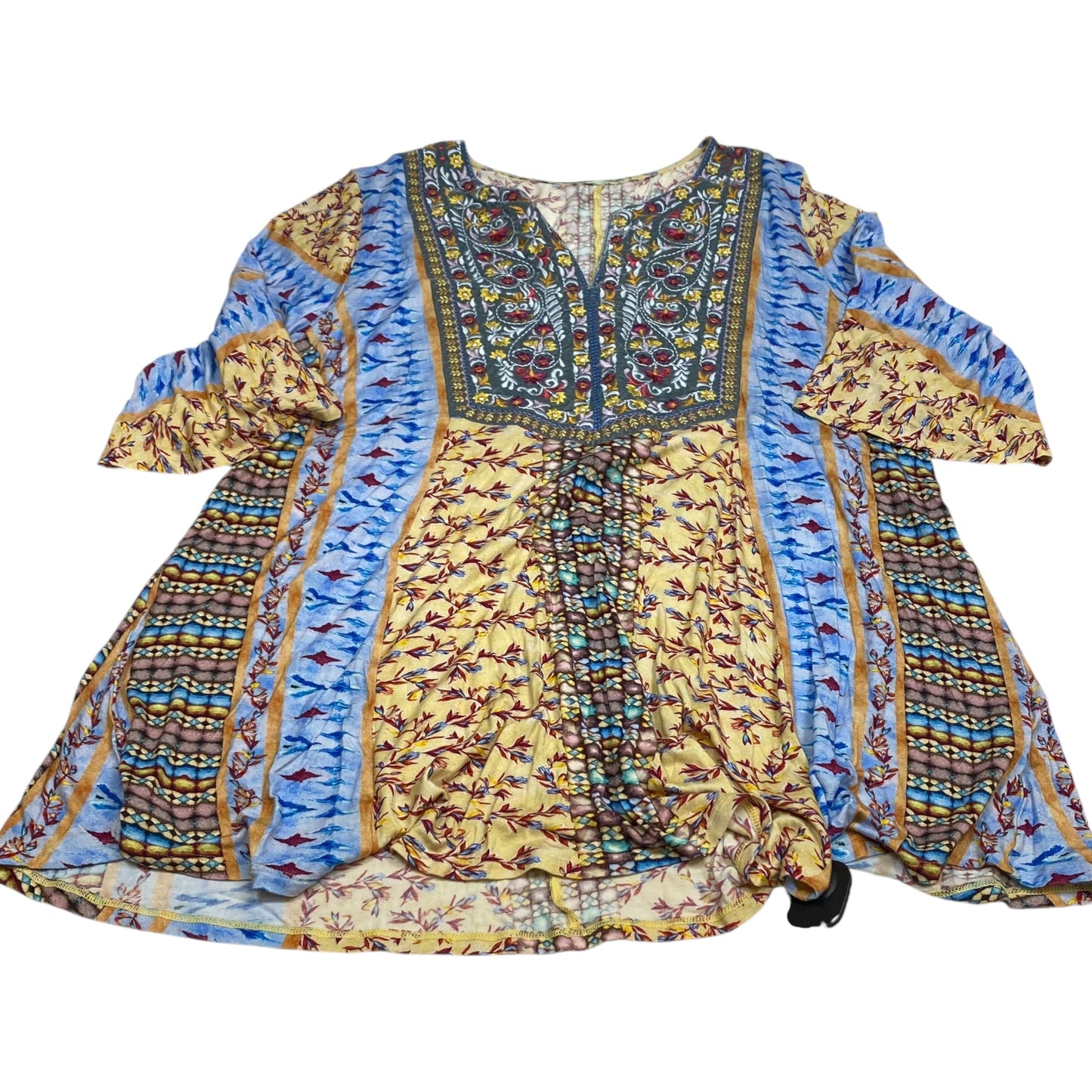 Tunic 3/4 Sleeve By Soft Surroundings In Blue & Yellow, Size: 2x