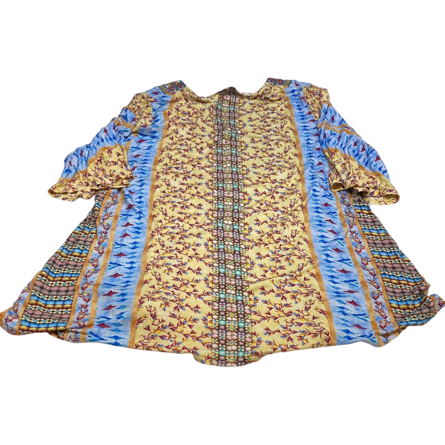 Tunic 3/4 Sleeve By Soft Surroundings In Blue & Yellow, Size: 2x