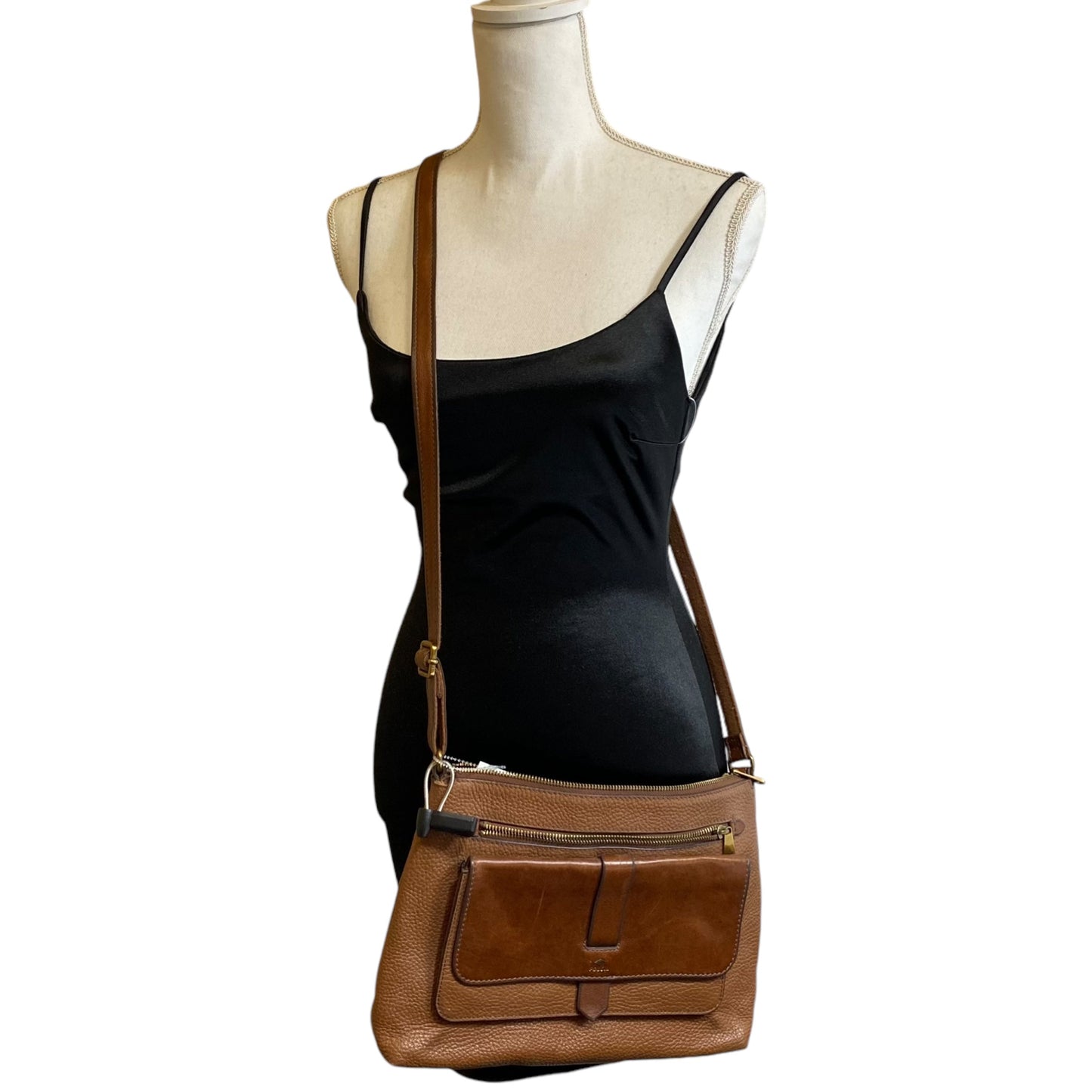 Crossbody Leather By Fossil, Size: Medium