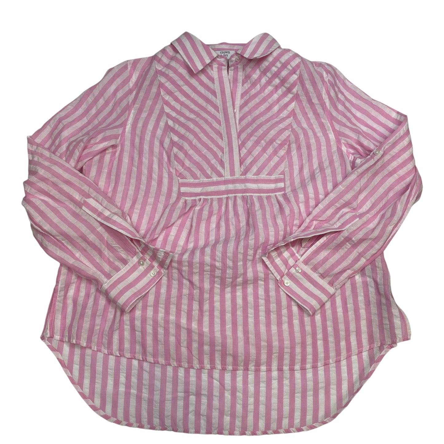 Top Long Sleeve By Crown And Ivy In Pink & White, Size: M