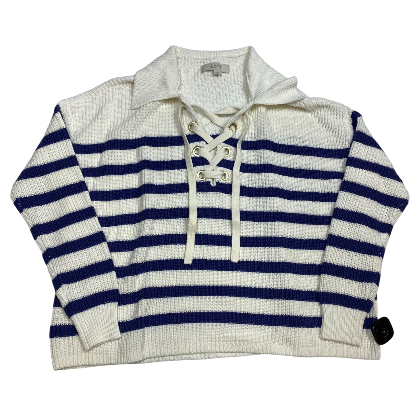 Sweater By Loft In Blue & Cream, Size: M