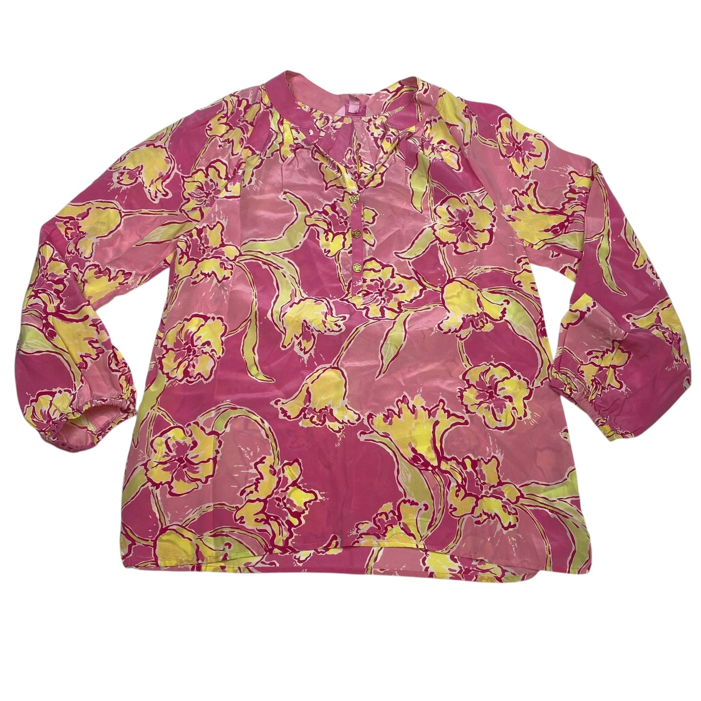 Blouse Designer By Lilly Pulitzer In Pink & Yellow, Size: S