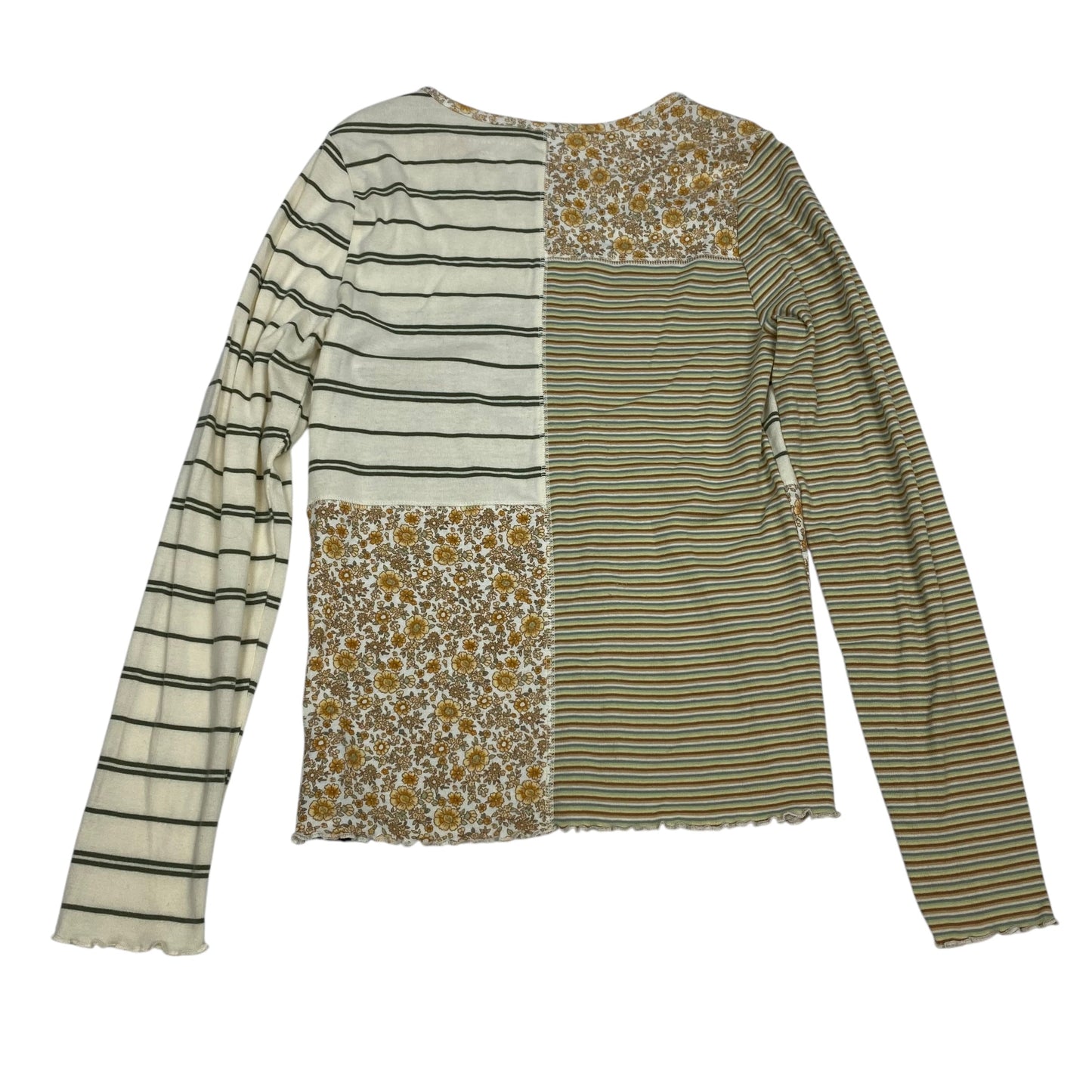 Top Long Sleeve By American Eagle In Cream & Green, Size: L