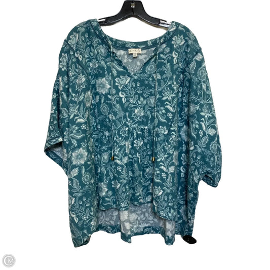 Top Short Sleeve By Wonderly In Blue & White, Size: 3x