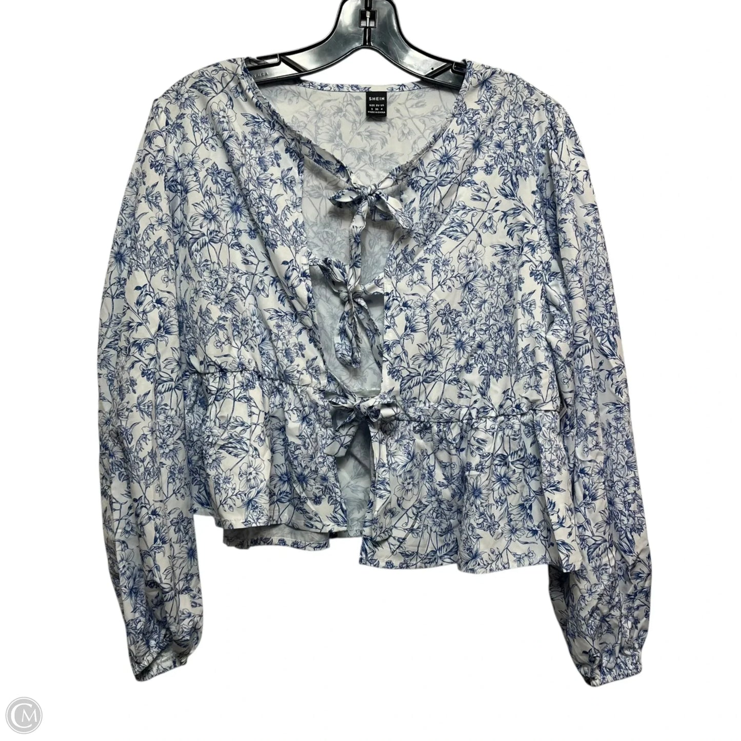 Top Long Sleeve By Shein In Blue & White, Size: S