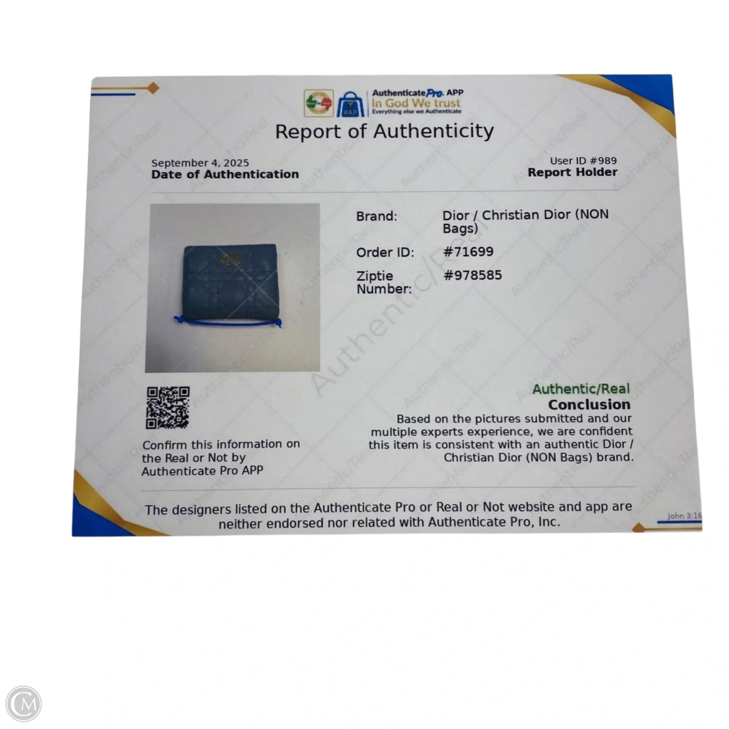 Wallet Luxury Designer By Dior, Size: Small